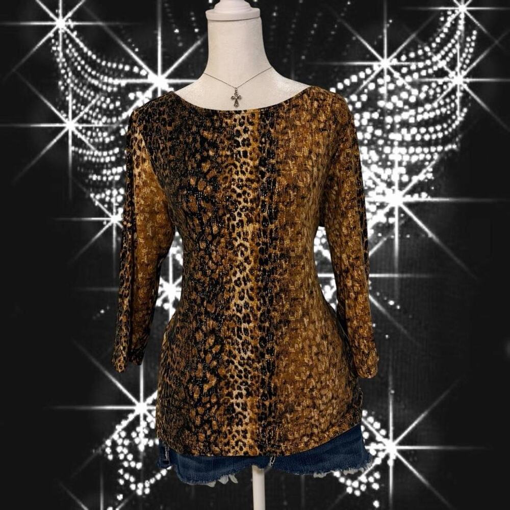 metallic gold and black glittery snakeskin print dark femme mcbling glam top